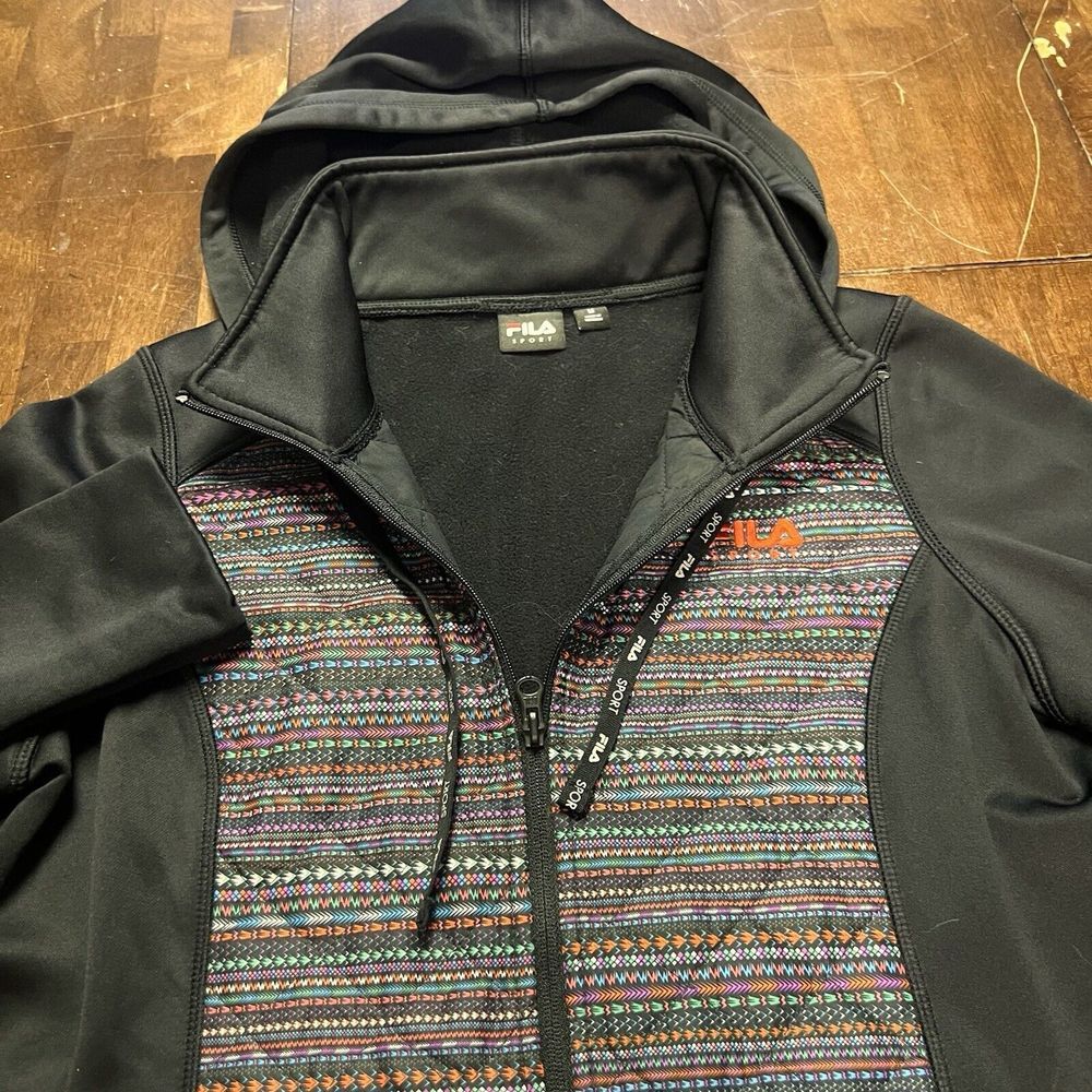 Fila Sport Black & Multicolored Aztec Jacket / Hoodie Size Medium Women - Picture 6 of 10